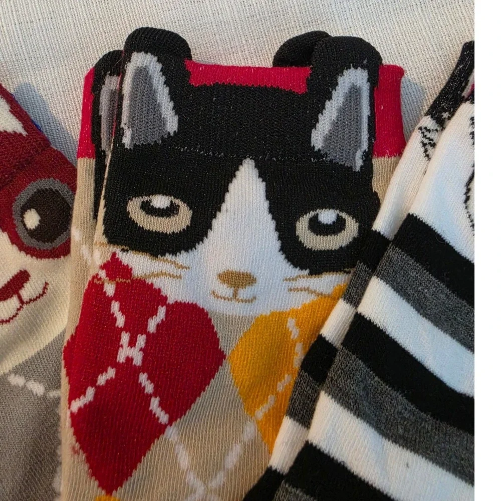 Cat Lady The Catwalk Collection Crew Socks 3 Pack Multicolored Feline Designs